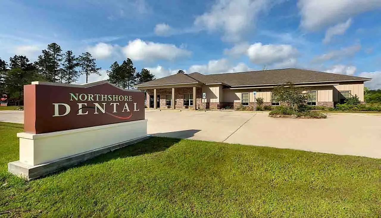 The Northshore Dental sign and building on Highway 25 in Covington, Louisiana.
